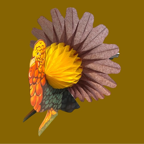 Turkey Die Cut Honeycomb Centerpiece Vintage Set Of 2 Holidays Table Piece - Picture 2 of 5